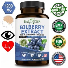 Bilberry Extract 1200mg 120 Capsules Eye Vision Health Healthy Blood Sugar