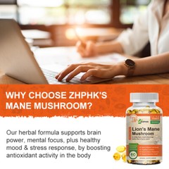 Qty60 Organic Lions Mane Mushroom Nootropic Capsules Brain Memory Immune Support