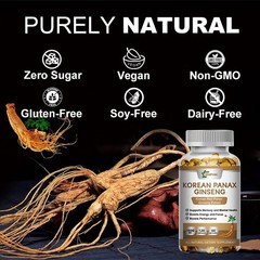 Korean Red Panax Ginseng 120 Capsules 1600mg Extra Strength NON-GMO No Fillers