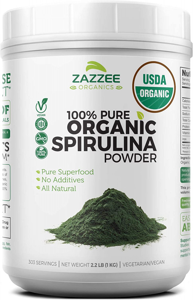 Zazzee USDA Organic Spirulina Powder 2.2 Pounds (1 KG), 303 Servings, 100%…
