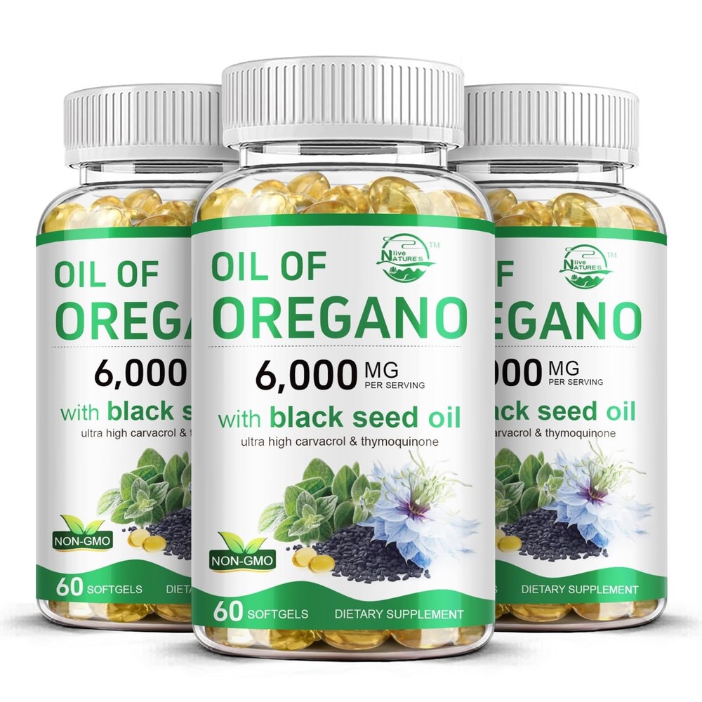 Nature’s live Oil of Oregano with Black Seed Oil, 2 in 1 Oregano Supplement f…