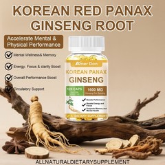 Korean Red Panax Ginseng 1600mg 120 Capsules – Extra Strength NON-GMO No Fillers