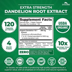 USDA Organic Dandelion Root 10:1 Extract, 120 120 Count (Pack of 1)