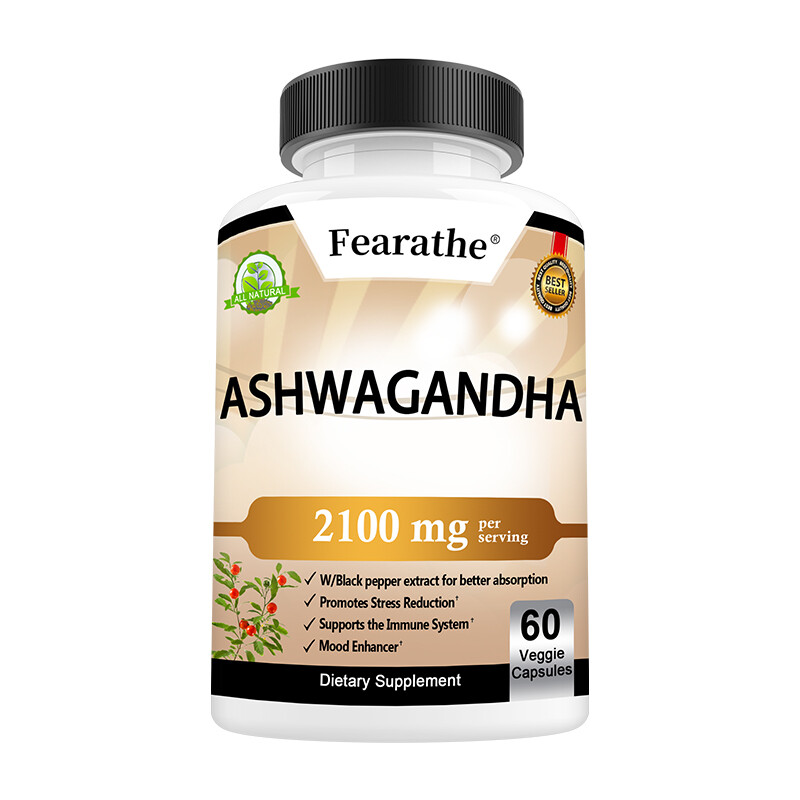 Organic Ashwagandha 2,100 mg w/ Black Pepper – Stress Relief, Mood Enhancer