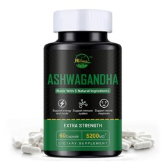 Organic Ashwagandha Capsules 5200mg Supplement w/ Black Pepper Root Powder 60Pcs