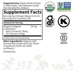 Garden of Life Organics OIL OF OREGANO Seasonal Drops Liquid Herbal Supplement