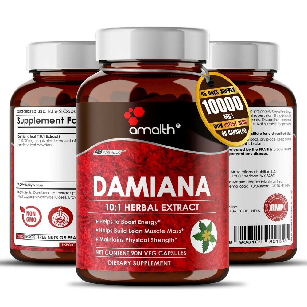 Damiana Leaf Extract Powder 10000mg Capsules – 90 Count – Energy Boost