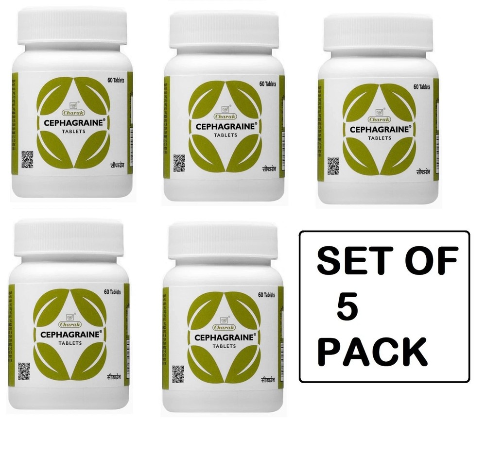 Charak Cephagraine Ayurvedic Tablet- 300 Tabs (5×60) for Migraine & Sinus Relief