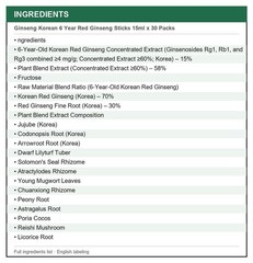 Ginseng Korean 6 Year Red Ginseng Sticks 15ml(0.51oz) x 30 Packs