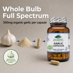 Pure Mountain Botanicals Garlic Capsules with 500mg Organic Garlic Pills