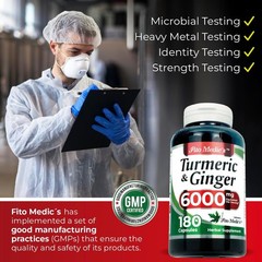 Tumeric Curcumin Max Potency and Ginger Complex 6000 mg, 180 Capsules Ultra high