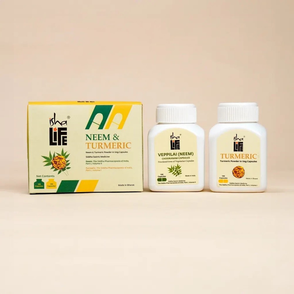 Isha Life Neem & Turmeric Powder in Veg Capsules Combo Pack (100 Caps Each)