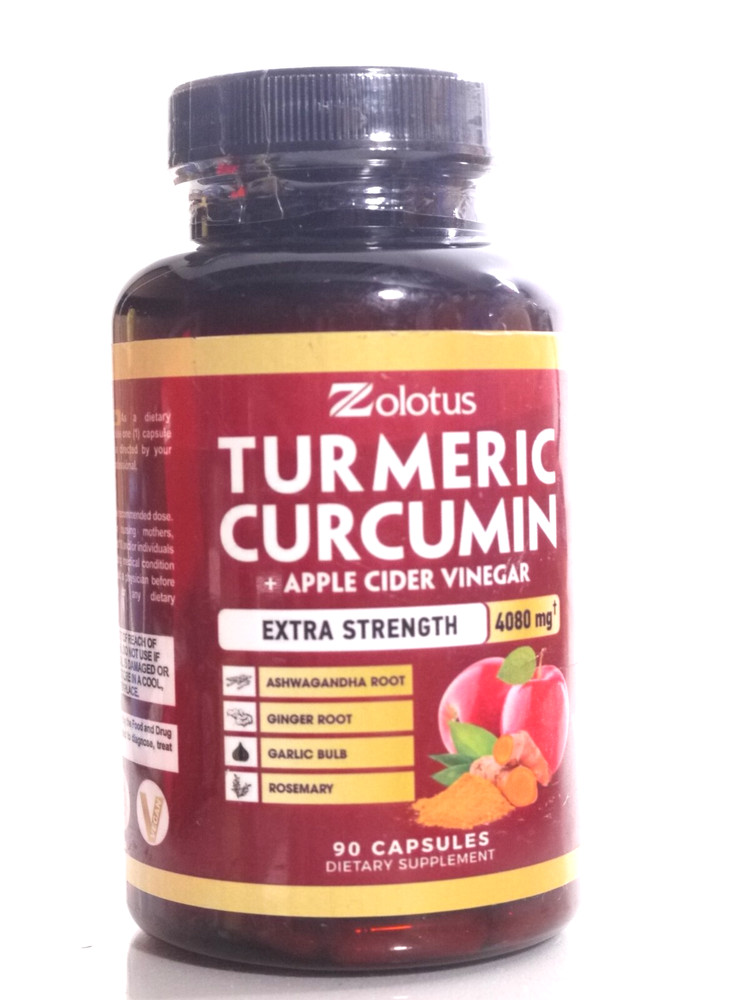 Zolotus Turmeric Curcumin +APPLE CIDER vinegar4080 Extra Strength 90 Caps. 8/27