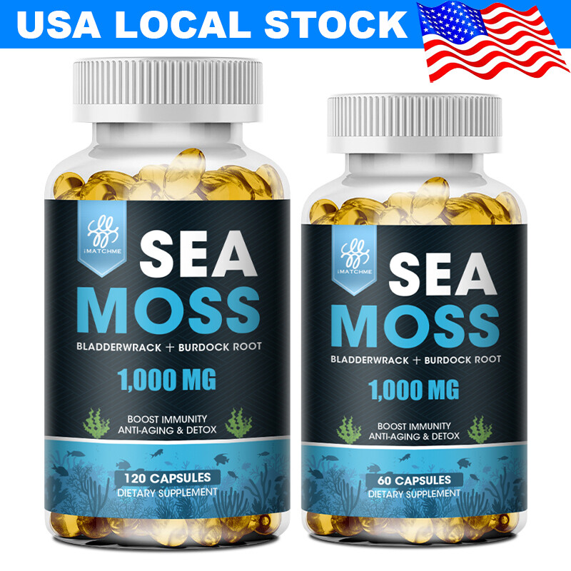 Organic Sea Moss 1000mg, Irish Moss, Bladderwrack Supplement 60/120 Capsules
