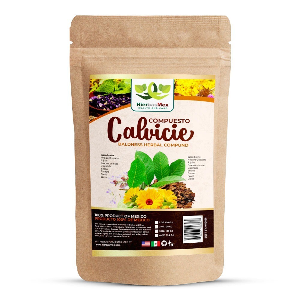 Compuesto Herbal Calvicie 4 Onzas – Mezcla de Hierbas Naturales 4 oz HierbasMex